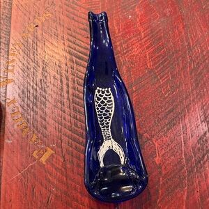 Handblown Blue Glass Mermaid Bottle Art - Decorative Home Accent